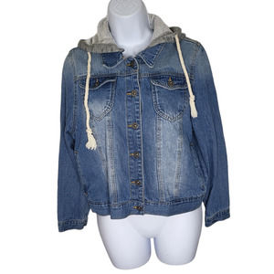 The Style Between Us 90's Crop Denim Jacket With Hooded Women Large Blue